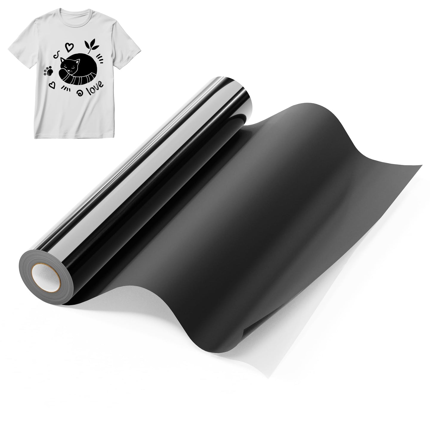 Hisiu HTV Vinyl Roll Heat Transfer Vinyl, Black 12''x25ft Iron on Vinyl Heat Transfer for Shirts, Heat Press Vinyl for All Cutter Machine, Easy Cut Weed Heat Vinyl for Fabric