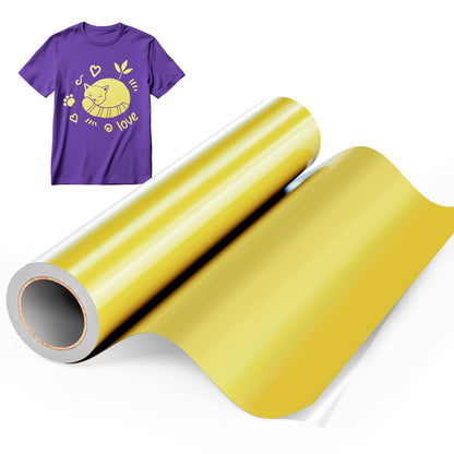 Hisiu HTV Vinyl Heat Transfer Vinyl(12''x8ft Gold HTV) -Gold Vinyl Heat Transfer for Shirts- Iron on Vinyl for All Cutter Machine, Heat Press Vinyl Easy to Cut and Transfer DIY Design