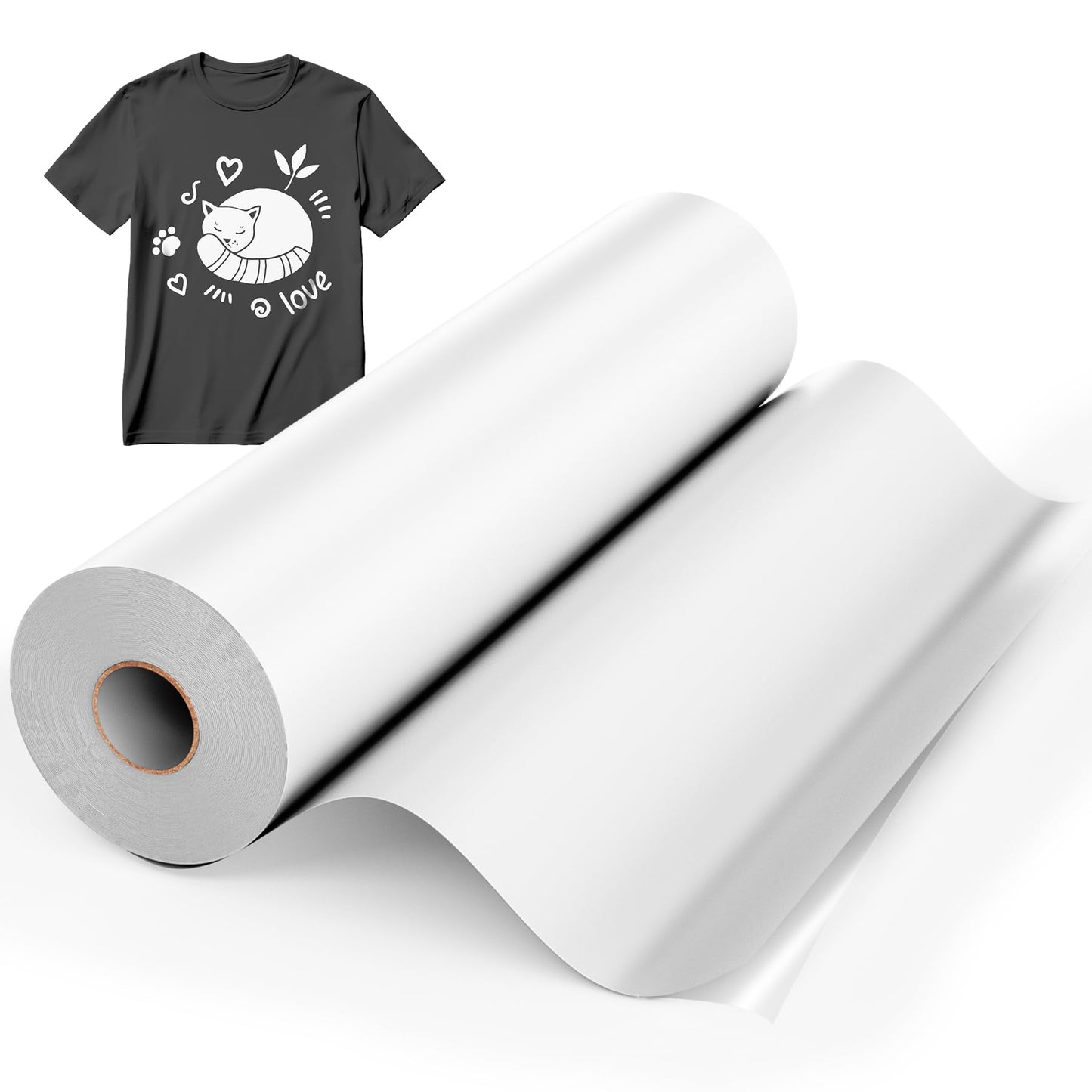 Hisiu Heat Transfer Vinyl 12''x 60ft Iron on Vinyl Roll, White HTV Heat Press Vinyl for Cutter Machine, HTV Fabric Vinyl for Shirts, Easy to Cut for Heat Vinyl Design