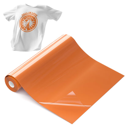 Hisiu Iron on Heat Transfer Vinyl Roll (12''x10ft Orange HTV) -Orange Vinyl Heat Transfer for Shirts- Iron on Vinyl Compatible with Cricut & Silhouette Cameo, Easy to Cut Weed DIY