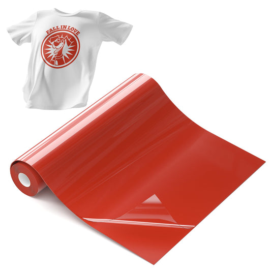 Hisiu Iron on Heat Transfer Vinyl Roll (12''x10ft Red HTV) -Red Vinyl Heat Transfer for Shirts- Iron on Vinyl Compatible with Cricut & Silhouette Cameo, Easy to Cut DIY