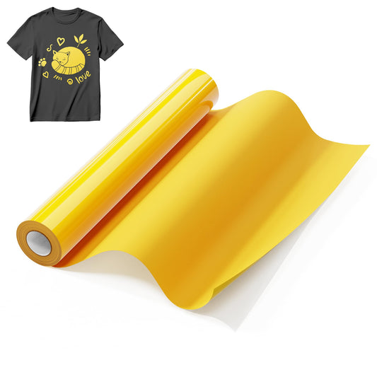 Hisiu Yellow HTV Heat Transfer Vinyl for T-Shirts, 12''x20ft Yellow Iron on Heat Transfer for Fabric, Iron on Vinyl Compatible with Cricut & Heat Press Machine, Heat Vinyl Easy to Cut Weed