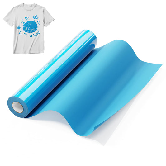 Hisiu HTV Vinyl Roll Heat Transfer Vinyl, Lake Blue 12''x25ft Iron on Vinyl Heat Transfer for Shirts, Heat Press Vinyl for All Cutter Machine, Easy Cut Weed Heat Vinyl for Fabric