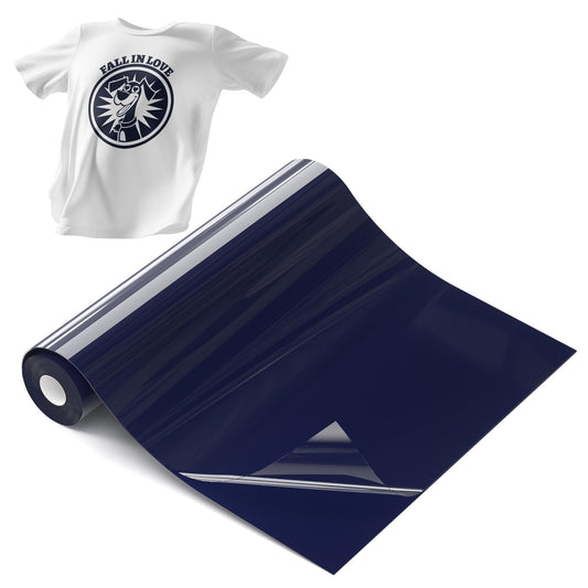 Hisiu Iron on Heat Transfer Vinyl Roll (12''x10ft Navy Blue HTV) -Navy Blue Vinyl Heat Transfer for Shirts- Iron on Vinyl Compatible with Cricut & Silhouette Cameo, Easy to Cut DIY