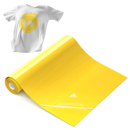 Hisiu Iron on Heat Transfer Vinyl Roll (12''x10ft Yellow HTV) -Yellow Vinyl Heat Transfer for Shirts- Iron on Vinyl Compatible with Cricut & Silhouette Cameo, Easy to Cut DIY