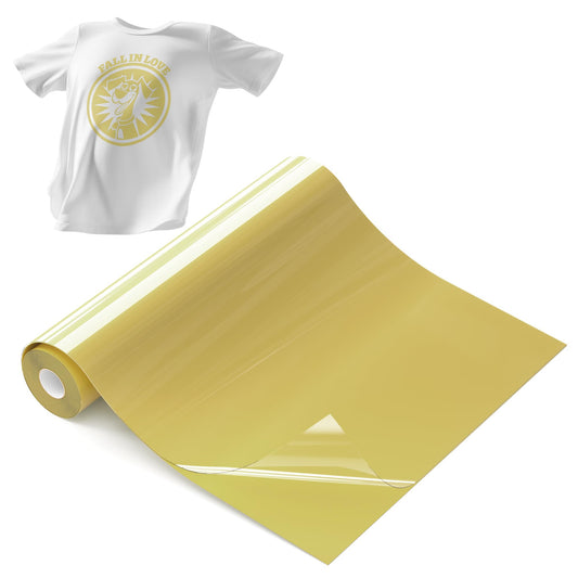 Hisiu Iron on Heat Transfer Vinyl Roll (12''x10ft Gold HTV) -Gold Vinyl Heat Transfer for Shirts- Iron on Vinyl Compatible with Cricut & Silhouette Cameo, Easy to Cut DIY