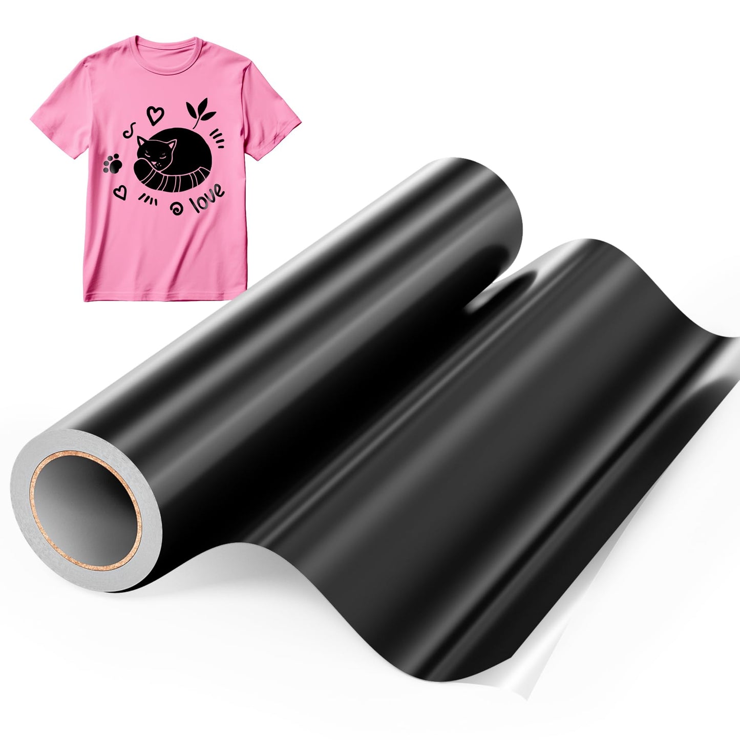 Hisiu HTV Vinyl Heat Transfer Vinyl(12''x8ft Black HTV) -Black Vinyl Heat Transfer for Shirts- Iron on Vinyl for All Cutter Machine, Heat Press Vinyl Easy to Cut and Transfer DIY Design